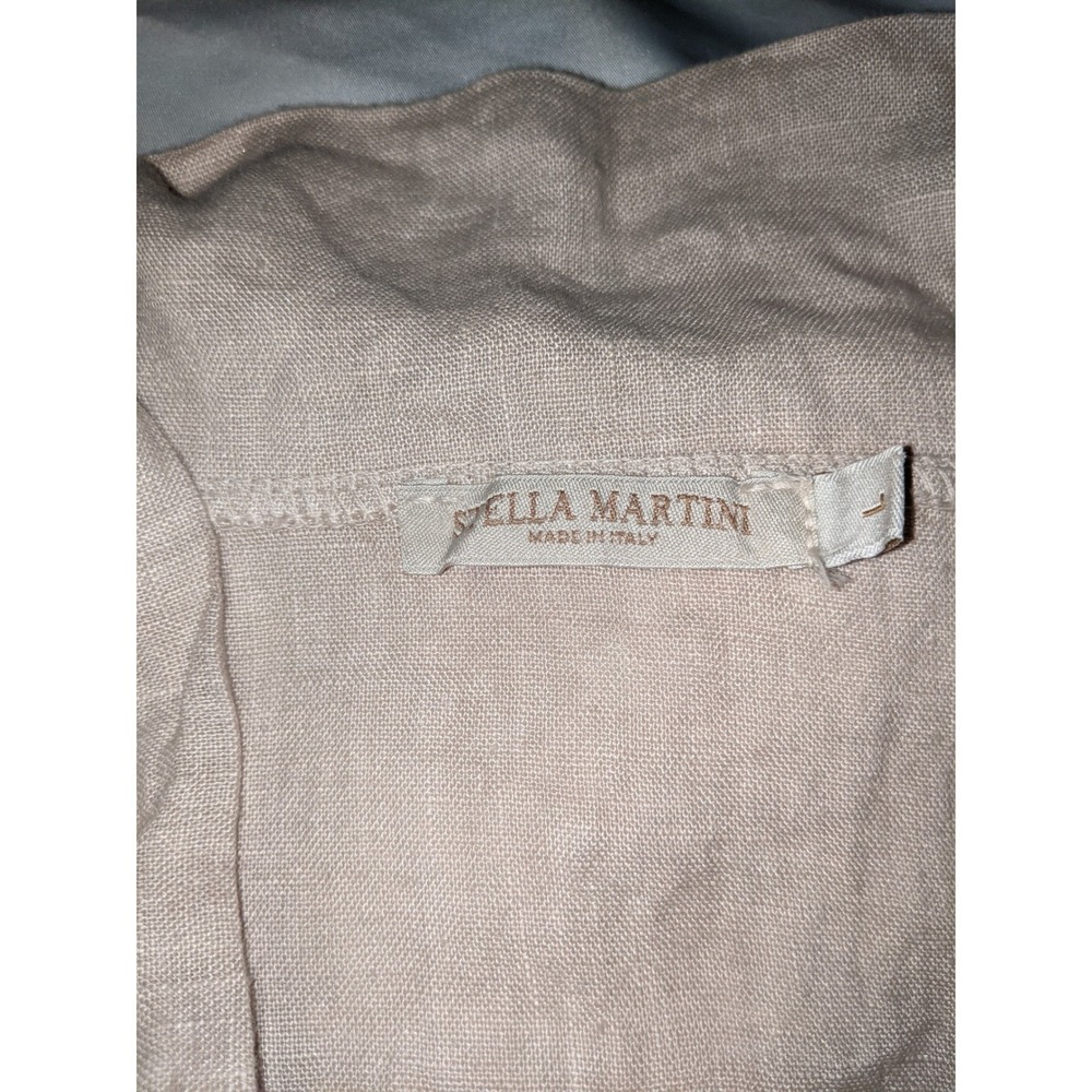 Stella Martini Italy Womens Linen Shift Dress Beige Tie Neck Sleeveless Art A211 - Picture 2 of 16